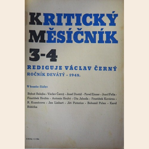 Kritický měsíčník, Ročník 9 - 1948 / 3-4